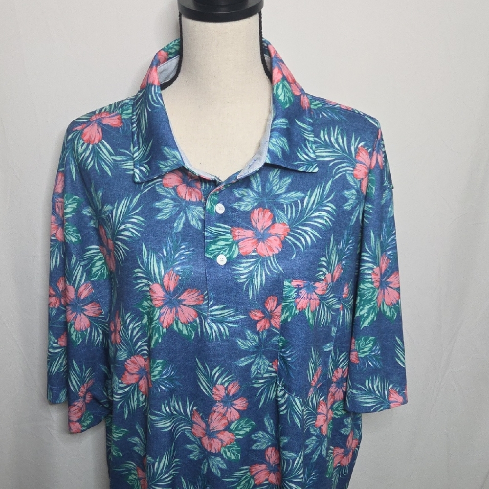 Izod Men's Big And Tall Saltwater Hawaiian Floral Polo Shirt‎